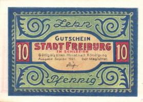 Német Birodalom/Weimari Köztársaság/Freiburg 1921. 10Pf + 25Pf (5x) + 50Pf (4x) 10 klf db, teljes so...