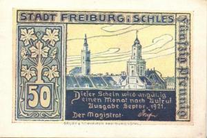 Német Birodalom/Weimari Köztársaság/Freiburg 1921. 10Pf + 25Pf (5x) + 50Pf (4x) 10 klf db, teljes so...
