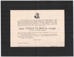 1929-1937 árkosi Veress család 2 db halotti értesítője: árkosi Veress Vilmosné sz. Malom Aranka + árkosi vitéz Veress Szilárd volt tartalékos főhadnagy, kisebb szakadással