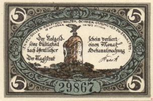 Német Birodalom/Weimari Köztársaság/Freienwalde 1921. 5Pf + 10Pf + 25Pf + 50Pf + 75Pf 5 klf db, telj...