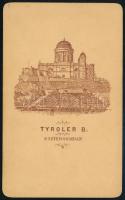 cca 1870 Női portré, keményhátú fotó Tyroler B. esztergomi műterméből, hátoldalon az esztergomi bazi...