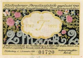 Német Birodalom/Weimari Köztársaság/Fürstenberg 1921. 50Pf + 75Pf + 1M + 2M összesen 4 klf db, telje...