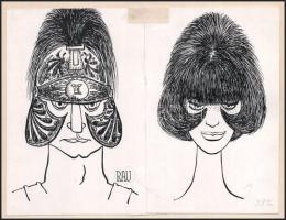 Rau Tibor (1934-2000): A legújabb divat (karikatúra). Tus, papír. Jelzett. kartonra kasírozva. 17x22...