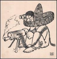Rau Tibor (1934-2000): Mexikó (karikatúra). Tus, papír. Jelzett. 16x16 cm