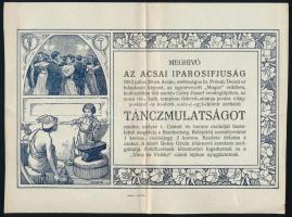 1912 Acsai iparos ifjúság táncmulatság díszes meghívó. 21x16 cm