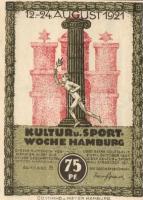 Német Birodalom/Weimari Köztársaság/Hamburg 1921. 50Pf + 75Pf + 1M 3 klf db, teljes sor T:I