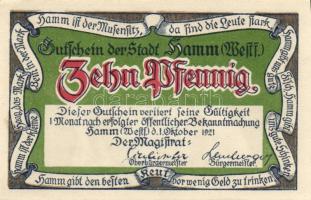 Német Birodalom/Weimari Köztársaság/Hamm 1921. 10Pf (4x) + 25Pf (4x) + 50Pf (4x) összesen 12 klf db,...