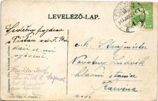 1913 Pöstyén, Pistany, Piestany; Zenepavilon, lövölde és szélmotor (szélmalom). Gipsz H. 11714. / Mu...