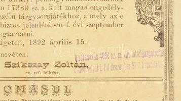 Máramarossziget 1892. "A máramaros-szigeti ev. reform. egyház templomépítési költségeinek fedez...
