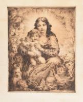 Prihoda István (1891-1965): Anya gyermekkel. Rézkarc, papír, jelzett. Lap széle kissé sérült. 27x21,5 cm
