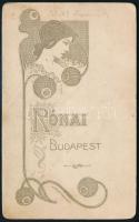 cca 1900 Fiatal lány portréja, keményhátú fotó Rónai budapesti műterméből, szecessziós hátlappal, ko...