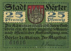 Német Birodalom/Weimari Köztársaság/Höxter 1921. 10Pf + 25 Pf + 50Pf, 3 klf db, teljes sor T:I