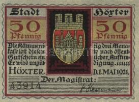 Német Birodalom/Weimari Köztársaság/Höxter 1921. 10Pf + 25 Pf + 50Pf, 3 klf db, teljes sor T:I