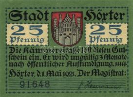 Német Birodalom/Weimari Köztársaság/Höxter 1921. 10Pf + 25 Pf + 50Pf, 3 klf db, teljes sor T:I