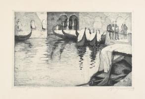 Szentgyörgyvári Gyenes Lajos (1890-1971): Veneziai gondolák. Rézkarc, papír, jelzett, 21x33,5 cm