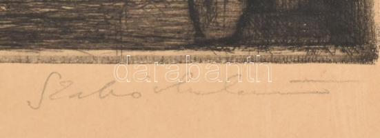 Szabó Vladimir (1905-1991): Festőmodell, rézkarc, papír, jelzett, kartonra kasírozva, kissé sérült é...