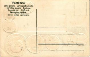 Ungarn - Münzenkarte und Nationalflagge / Magyarország - érmék és zászló. Dombornyomott / Hungarian ...