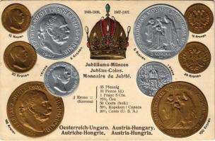Österreich-Ungarn Jubiläums Münzen / Osztrák-magyar jubileumi érmék. Dombornyomott / Austro-Hungarian Jubilee coins. M.H. embossed, litho (EK)