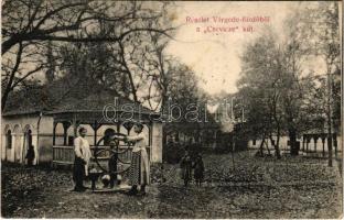 1910 Várgede, Várgedefürdő, Kúpele Hodejov, Hodejov; Csevicze kút. Klein Márton kiadása / spa, well, spring source + FELED - TISZOLCZ 104. SZ. vasúti mozgóposta bélyegző (fl)