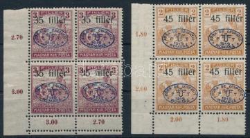 Debrecen I. 1919 2 klf Arató 4-es tömb / Mi 23, 25 block of 4. Signed: Bodor