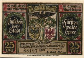 Német Birodalom/Weimari Köztársaság/Fürstenwalde 1921. 20Pf (3x)+ 25Pf (3x) + 50Pf (3x), összesen 9 ...