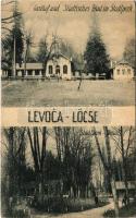 1926 Lőcse, Levoca; Gasthof und Städtisches Bad im Stadtpark / Szálloda és vendéglő, fürdő, park / hotel and restaurant, spa hall, park (EK)