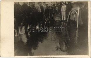 Osztrák-magyar haditengerészet, matrózok felmossák a fedélzetet / K.u.K. Kriegsmarine Matrosen / Austro-Hungarian Navy, mariners washing the deck. photo