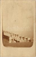 Osztrák-magyar haditengerészet, matrózok a fedélzeten jelentés közben / K.u.K. Kriegsmarine Matrosen / Austro-Hungarian Navy, mariners on deck during a report. photo (fl)