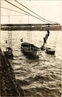 Osztrák-magyar haditengerészet matrózai kötélhágcsón másznak fel a hadihajóba / K.u.K. Kriegsmarine Matrosen / Austro-Hungarian Navy mariners climbing the Jacob&#039;s ladder. photo