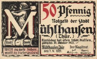 Német Birodalom/Weimari Köztársaság/Mühlhausen 1921. 50Pf (5x), 5 klf db, teljes sor T:I