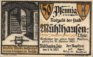 Német Birodalom/Weimari Köztársaság/Mühlhausen 1921. 50Pf (5x), 5 klf db, teljes sor T:I