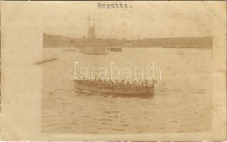 Osztrák-Magyar Haditengerészet matrózai evezős gyakorlat közben / K.u.K. Kriegsmarine Regatta / WWI Austro-Hungarian Navy mariners during rowing training. photo (fl)