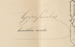 Nyíri Sándor (1854-1911.) honvéd altábornagy, honvédelmi miniszter autográf aláírása hadnagy kezelőt...