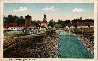 1924 Lucsivna, Lautschburg, Lucivná (Magas-Tátra, Vysoké Tatry); látkép, híd, templom. F. Odehnal kiadása / Obec Lucivna pod Tatrami / general view, bridge, church, riverside (EK)