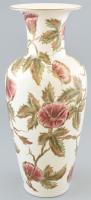 Zsolnay virág és pillangó mintás porcelán váza, kézzel festett, jelzett, hibátlan, m: 34 cm
