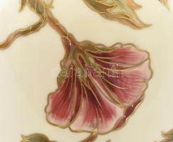 Zsolnay virág és pillangó mintás porcelán váza, kézzel festett, jelzett, hibátlan, m: 34 cm