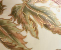 Zsolnay virág és pillangó mintás porcelán váza, kézzel festett, jelzett, hibátlan, m: 34 cm