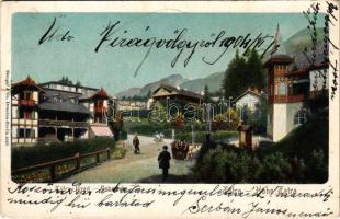 1904 Tátrafüred, Ótátrafüred, Bad Altschmecks, Stary Smokovec (Magas-Tátra, Vysoké Tatry); szálloda, étterem, Maurer Adolf üzlete / hotel, restaurant, shop (szakadás / tear)