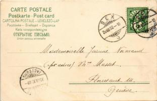 1902 Nyúl család tojásfestés közben Húsvétkor / Rabbit family during egg painting at Easter. litho