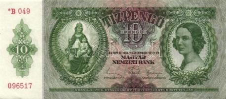 1936. 10P *-gal (10x) egymás utáni sorszámokkal, egyik darabon papírráncokkal T:I,I-