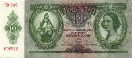 1936. 10P *-gal (10x) egymás utáni sorszámokkal, egyik darabon papírráncokkal T:I,I-