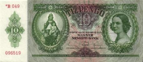 1936. 10P *-gal (10x) egymás utáni sorszámokkal, egyik darabon papírráncokkal T:I,I-