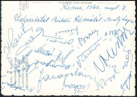 1960 20 magyar olimpiai bajnok és résztvevő autográf aláírása Római Olimpiáról küldött képeslapon / ...