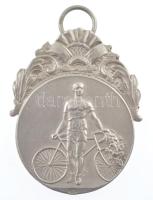 1930. Magyar Posztógyári Sport Egyesület kétoldalas, jelzetlen Ag kerékpáros díjérem füllel és FM beütéssel (16,02g/32x41mm) T:1- lapkahiba / Hungary 1930. Magyar Posztógyári Sport Egyesület (Hungarian Pannus Factory Sports Association) two-sided, unmarked Ag bicycle medallion with ear and FM makers mark (16,02g/32x41mm) C:AU planchet error