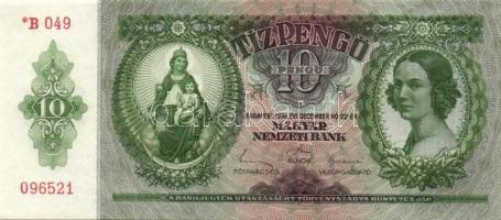 1936. 10P *-gal (10x) egymás utáni sorszámokkal, két darabon papírráncokkal T:I