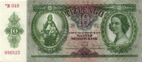 1936. 10P *-gal (10x) egymás utáni sorszámokkal, két darabon papírráncokkal T:I