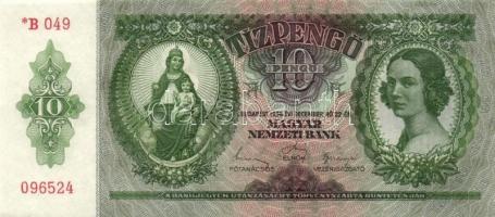 1936. 10P *-gal (10x) egymás utáni sorszámokkal, két darabon papírráncokkal T:I
