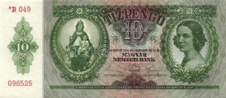 1936. 10P *-gal (10x) egymás utáni sorszámokkal, két darabon papírráncokkal T:I