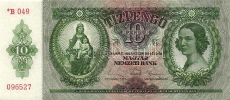 1936. 10P *-gal (10x) egymás utáni sorszámokkal, két darabon papírráncokkal T:I