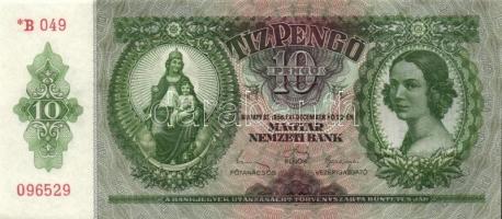 1936. 10P *-gal (10x) egymás utáni sorszámokkal, két darabon papírráncokkal T:I